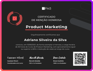 certificado mencao honrosa curso de product marketing pm3