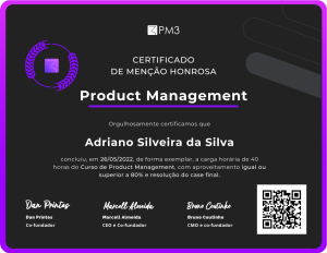 certificado mencao honrosa curso product management pm3