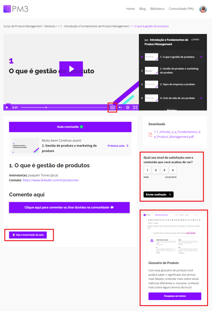 novidades nas páginas das aulas