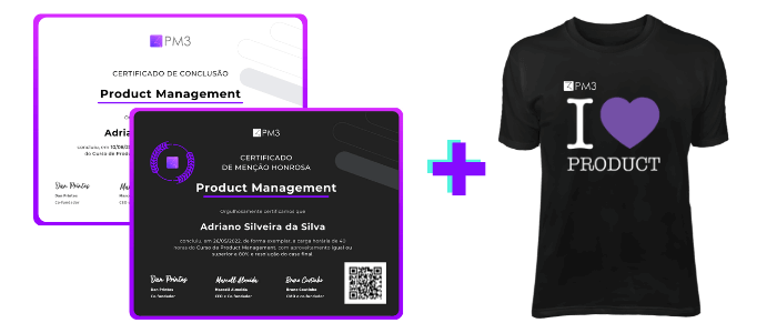 certificados do case prático e camisa PM3