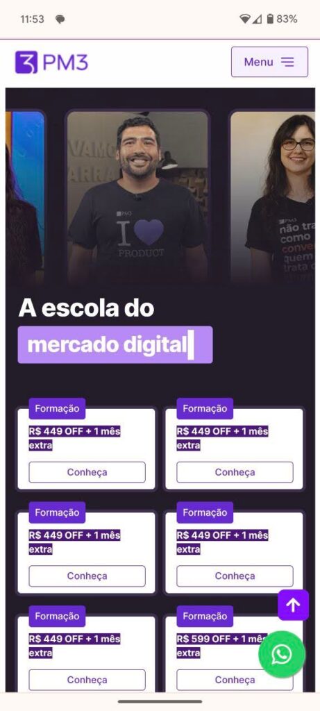 exemplo de design responsivo para mobile